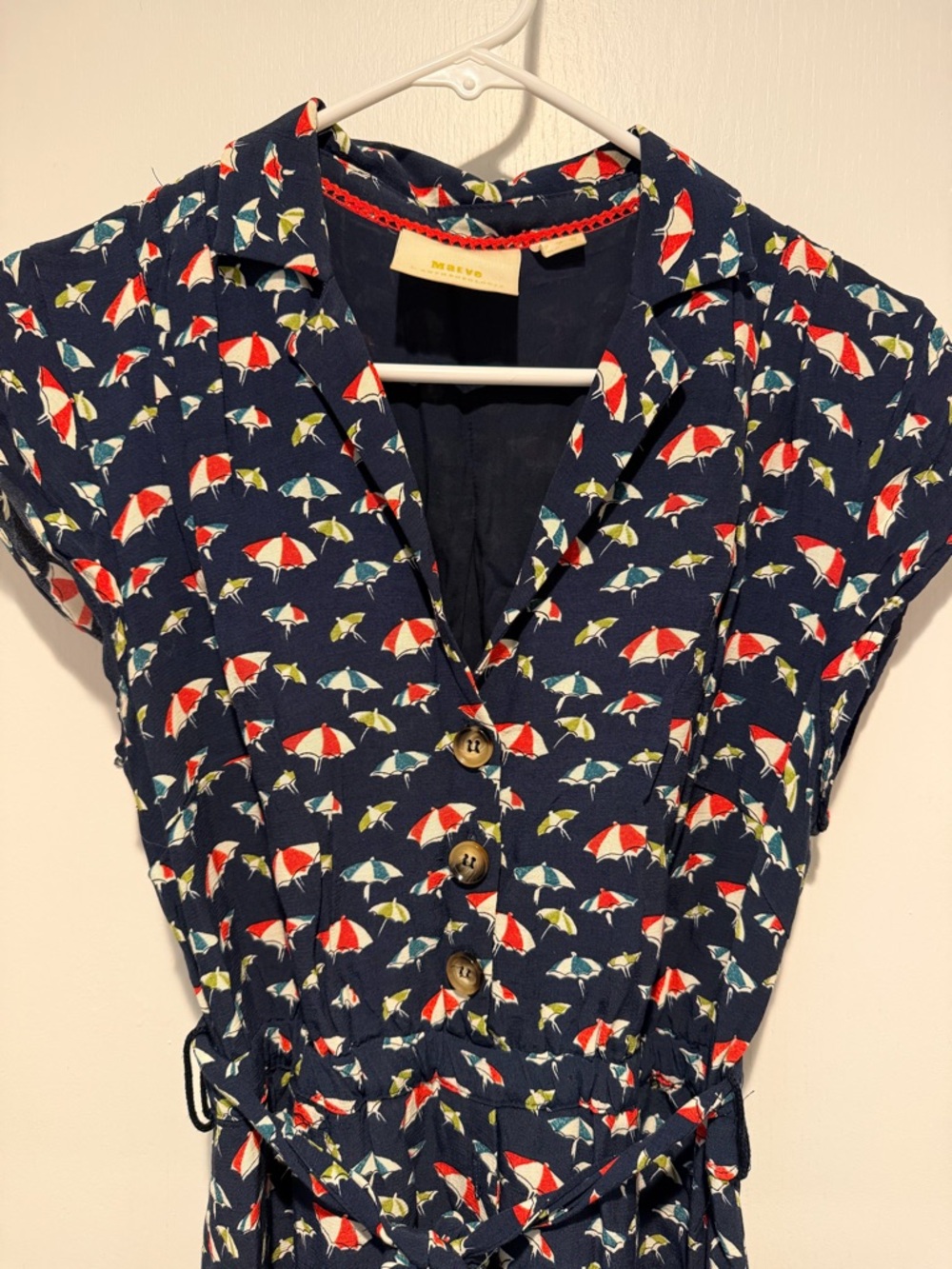 Anthropologie Maeve Navy Umbrella Print Button-Front Dress